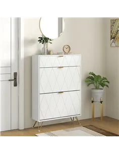 HOMCOM Two Flip Drawer Narrow Shoe Cabinet - White 2