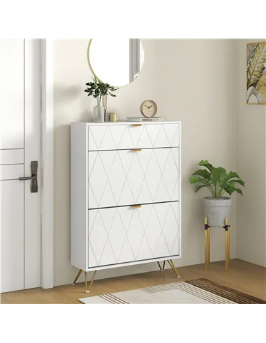 HOMCOM Two Flip Drawer Narrow Shoe Cabinet - White