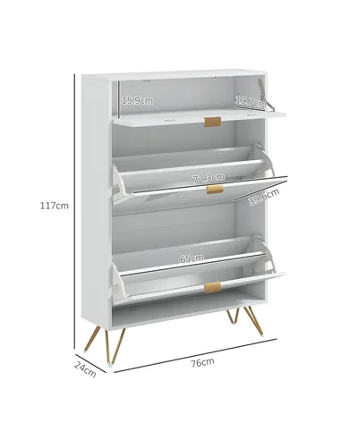 HOMCOM Two Flip Drawer Narrow Shoe Cabinet - White