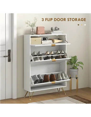 HOMCOM Two Flip Drawer Narrow Shoe Cabinet - White