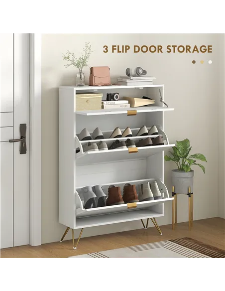 HOMCOM Two Flip Drawer Narrow Shoe Cabinet - White