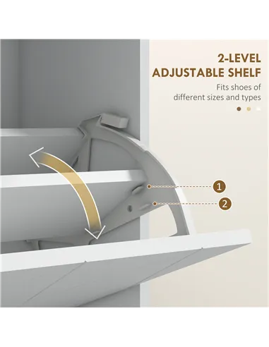 HOMCOM Two Flip Drawer Narrow Shoe Cabinet - White