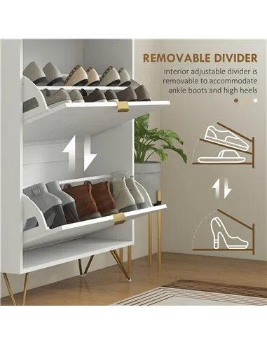 HOMCOM Two Flip Drawer Narrow Shoe Cabinet - White