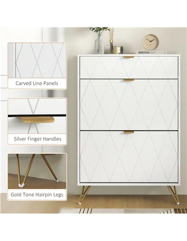 HOMCOM Two Flip Drawer Narrow Shoe Cabinet - White
