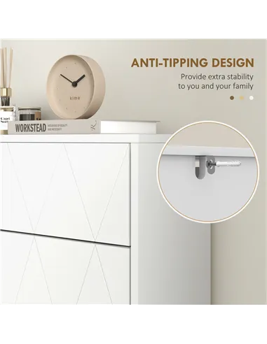 HOMCOM Two Flip Drawer Narrow Shoe Cabinet - White