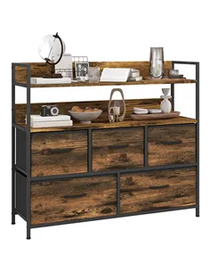 HOMCOM Rustic Chest of Five Fabric Drawers - Rustic Brown