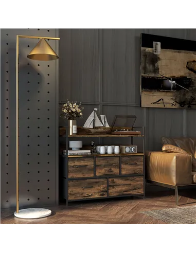 HOMCOM Rustic Chest of Five Fabric Drawers - Rustic Brown