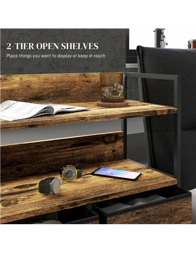 HOMCOM Rustic Chest of Five Fabric Drawers - Rustic Brown