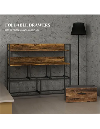 HOMCOM Rustic Chest of Five Fabric Drawers - Rustic Brown