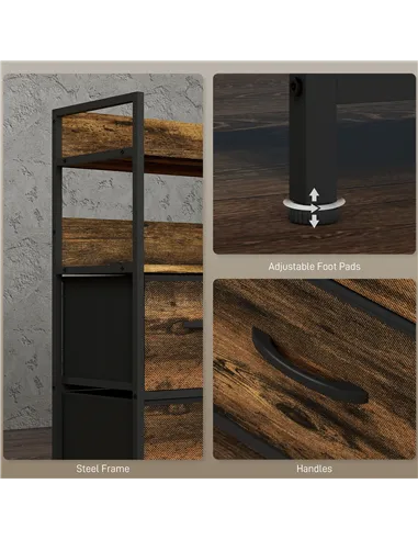 HOMCOM Rustic Chest of Five Fabric Drawers - Rustic Brown