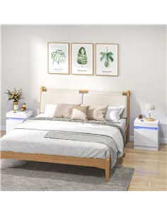 HOMCOM Set of 2 White Bedside Tables with LED Lights, High Gloss Front Nightstands with 4 Drawers 2