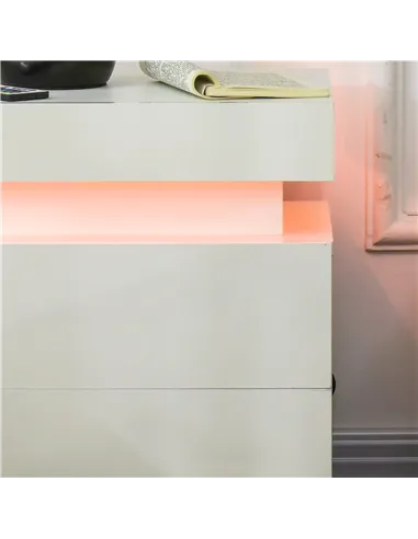 HOMCOM Set of 2 White Bedside Tables with LED Lights, High Gloss Front Nightstands with 4 Drawers