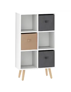 HOMCOM Freestanding 6 Cube Unit Cabinet Unit w/ 3 Fabric Drawers Handles Home Office Storage Shelves White