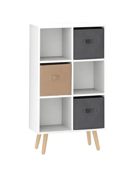HOMCOM Freestanding 6 Cube Unit Cabinet Unit w/ 3 Fabric Drawers Handles Home Office Storage Shelves White