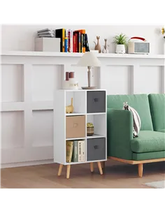 HOMCOM Freestanding 6 Cube Unit Cabinet Unit w/ 3 Fabric Drawers Handles Home Office Storage Shelves White 2