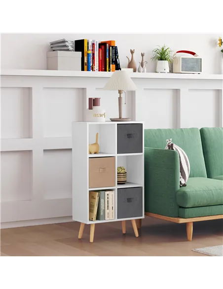 HOMCOM Freestanding 6 Cube Unit Cabinet Unit w/ 3 Fabric Drawers Handles Home Office Storage Shelves White