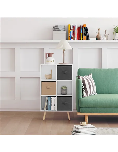 HOMCOM Freestanding 6 Cube Unit Cabinet Unit w/ 3 Fabric Drawers Handles Home Office Storage Shelves White