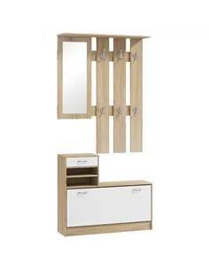 HOMCOM Three-in-One Hallway Storage Set - Natural Wood Finish/White