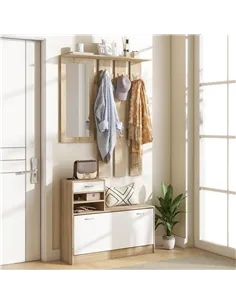 HOMCOM Three-in-One Hallway Storage Set - Natural Wood Finish/White 2