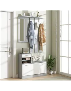 HOMCOM Three-in-One Hallway Storage Set - Grey/White 2