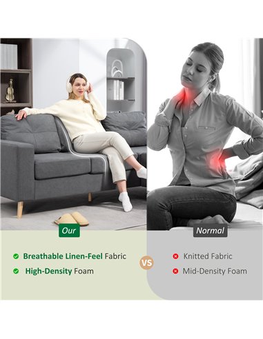 HOMCOM 3 Seater Sofa with Footstool, Fabric L-Shaped Sofa, Sectional Couch with Wood Legs, Tufting Cushioned Back for Small Spac