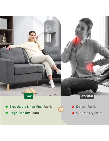 HOMCOM 3 Seater Sofa with Footstool, Fabric L-Shaped Sofa, Sectional Couch with Wood Legs, Tufting Cushioned Back for Small Spac