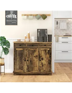 HOMCOM Sideboard with Rubberwood Top and Adjustable Shelves for Dining Room, Kitchen - Rustic Brown 2