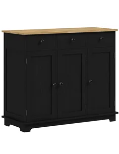 HOMCOM Sideboard with Rubberwood Top and Adjustable Shelves for Dining Room, Kitchen - Black Wood-Effect