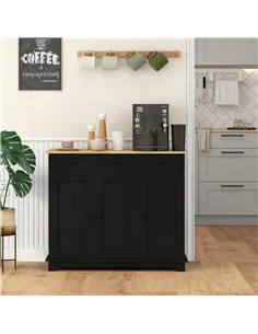 HOMCOM Sideboard with Rubberwood Top and Adjustable Shelves for Dining Room, Kitchen - Black Wood-Effect 2
