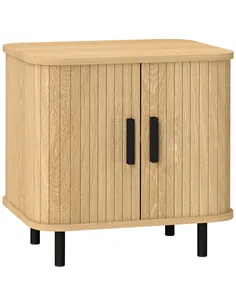 HOMCOM Bedside Table, Nordic Side Table with Roller Shutter Style Sliding Doors and Metal Legs for Bedroom, Living Room, Oak Ton