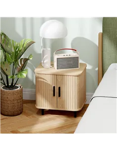HOMCOM Bedside Table, Nordic Side Table with Roller Shutter Style Sliding Doors and Metal Legs for Bedroom, Living Room, Oak Ton 2