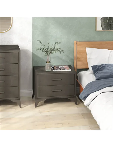 HOMCOM Velvet-Feel Chest of Two Drawers - Brown