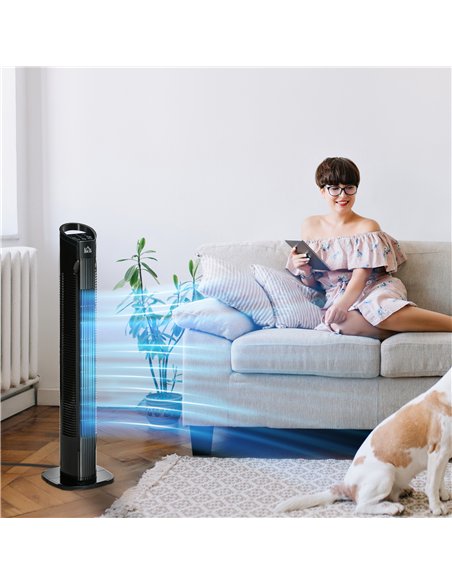 HOMCOM 31" Freestanding Tower Fan, 3 Speed 3 Mode, 7.5H Timer, Oscillating, LED Panel, Remote Control, 31 Inch Standing Fan, Bla