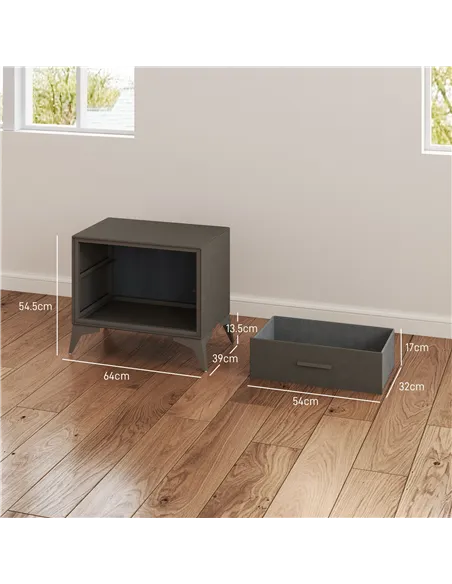HOMCOM Velvet-Feel Chest of Two Drawers - Brown