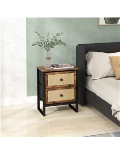 HOMCOM Industrial-Natural Bedside Table - Brown 2