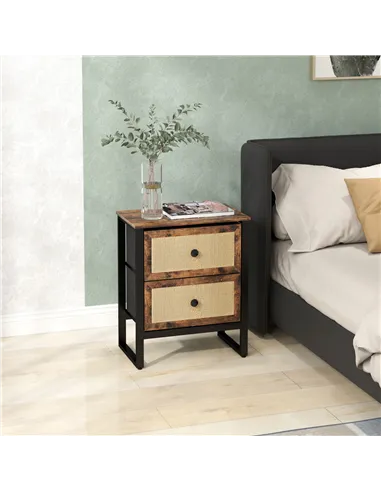 HOMCOM Industrial-Natural Bedside Table - Brown