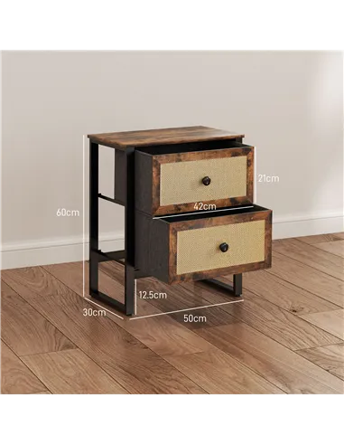 HOMCOM Industrial-Natural Bedside Table - Brown