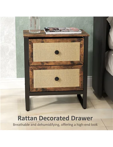 HOMCOM Industrial-Natural Bedside Table - Brown