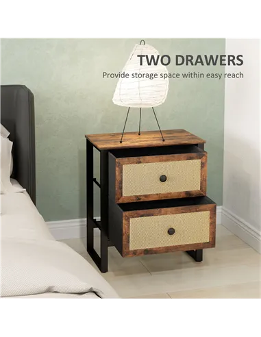 HOMCOM Industrial-Natural Bedside Table - Brown