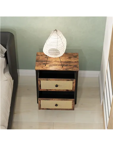 HOMCOM Industrial-Natural Bedside Table - Brown