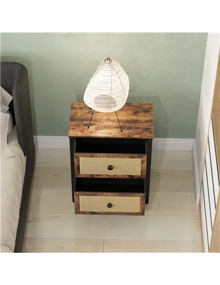 HOMCOM Industrial-Natural Bedside Table - Brown