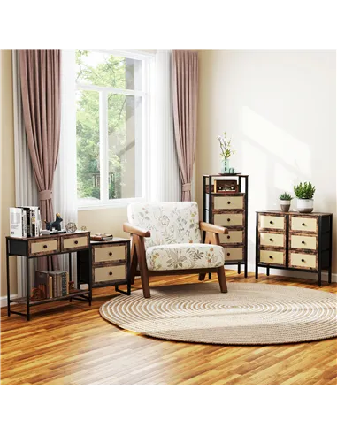 HOMCOM Industrial-Natural Bedside Table - Brown