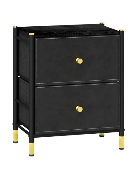 HOMCOM Faux Leather Bedside Table - Black