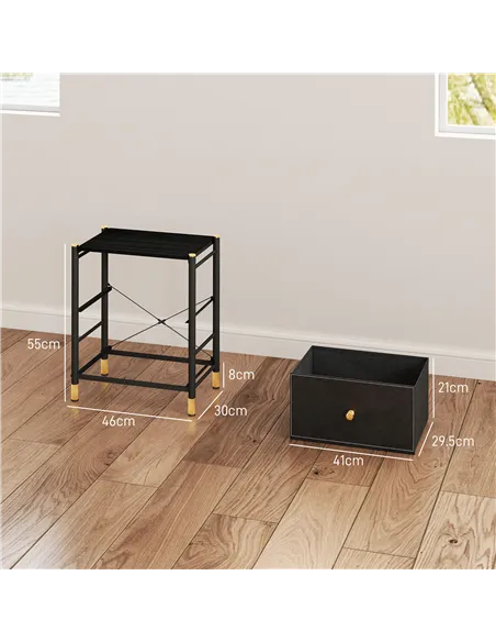 HOMCOM Faux Leather Bedside Table - Black