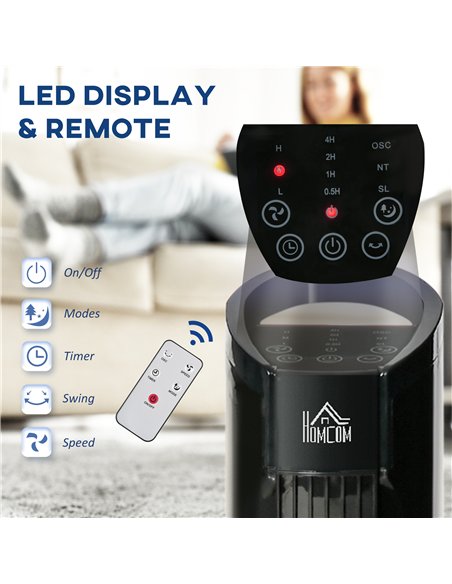 HOMCOM 31" Freestanding Tower Fan, 3 Speed 3 Mode, 7.5H Timer, Oscillating, LED Panel, Remote Control, 31 Inch Standing Fan, Bla