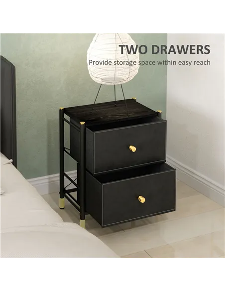 HOMCOM Faux Leather Bedside Table - Black