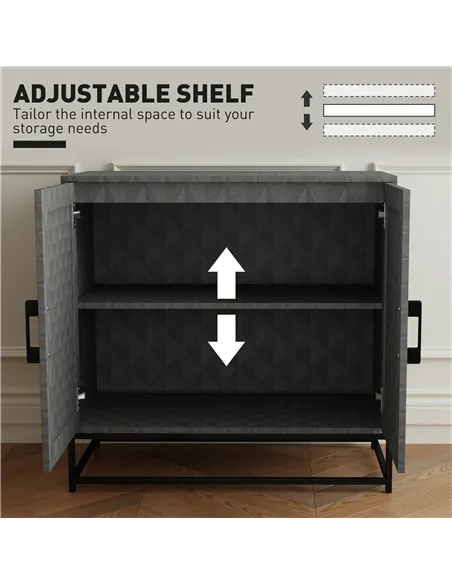 HOMCOM Modern Sideboard, Freestanding Sideboard Storage Cabinet with Adjustable Shelf and 2 Doors for Living Room, Grey
