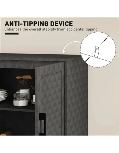 HOMCOM Modern Sideboard, Freestanding Sideboard Storage Cabinet with Adjustable Shelf and 2 Doors for Living Room, Grey