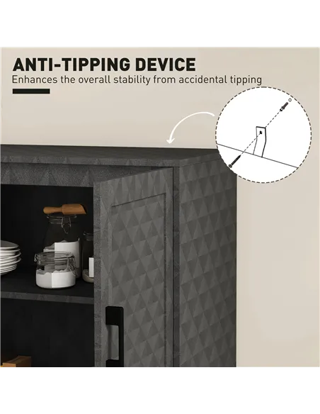 HOMCOM Modern Sideboard, Freestanding Sideboard Storage Cabinet with Adjustable Shelf and 2 Doors for Living Room, Grey