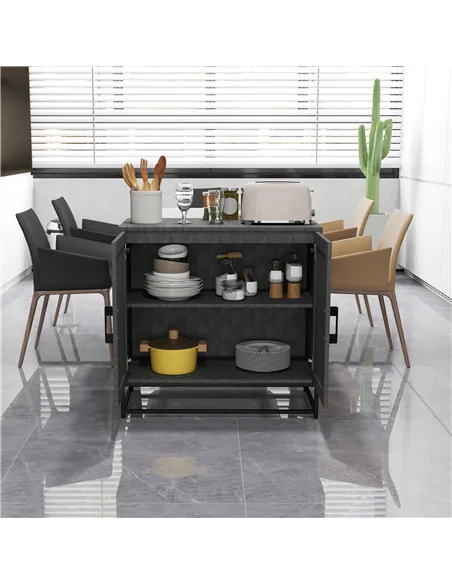 HOMCOM Modern Sideboard, Freestanding Sideboard Storage Cabinet with Adjustable Shelf and 2 Doors for Living Room, Grey